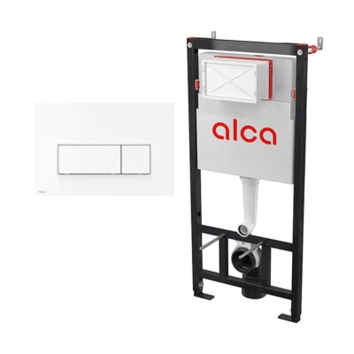 Сет 4 в 1 скрытая система инсталляций Alca Plast AM101/1120+ кнопка M570, белый глянец