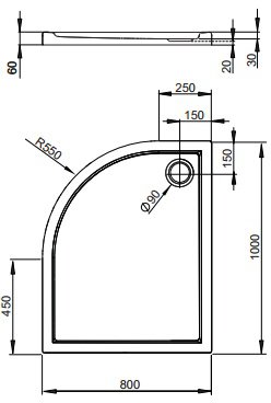 Душевой поддон Radaway Tasos E 100x80x6, правый
