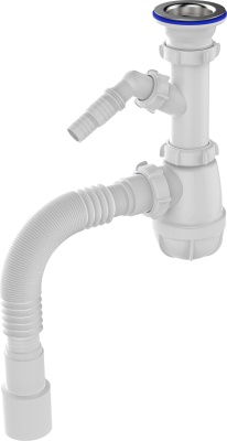 Сифон для кухни 1 1/2"х40 с мет.реш. с г.т. 40х40/50,с отводом под стир.машину Aquant B1025-30-MR