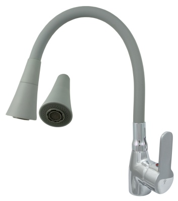 Смеситель однорычажный Центр сантехники СМ 27/22ш М40,  утка гибкий излив силикон, серый