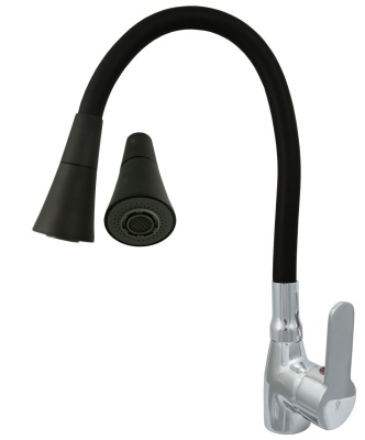 Смеситель однорычажный Центр сантехники СМ 27/22ш М40, гибкий утка излив силикон, черный