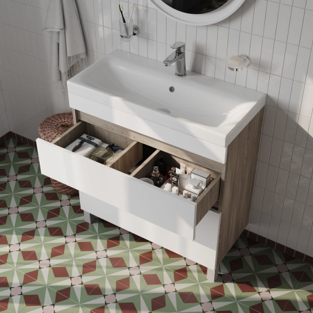 Тумба с умывальником Iddis Zodiac ZOD8ABFi95K, белая/под дерево