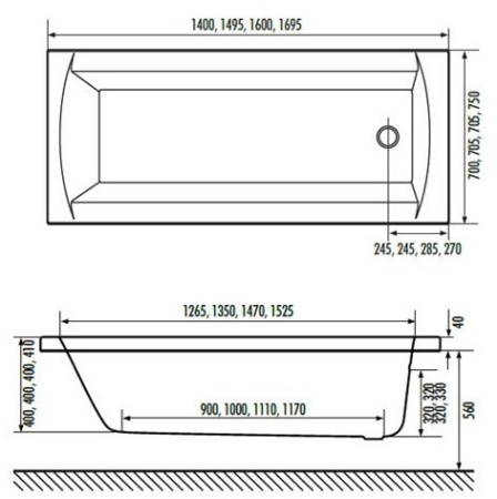Акриловая ванна без панели Excellent Aquaria 150x70 WAEX.AQU15WH