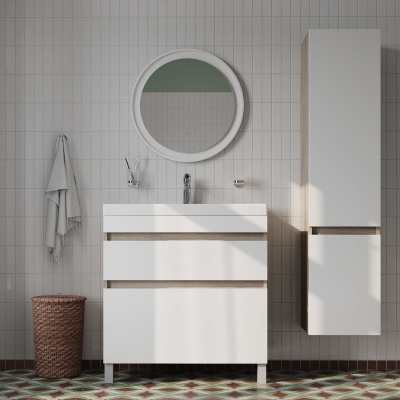 Тумба с умывальником Iddis Zodiac ZOD8ABFi95K, белая/под дерево