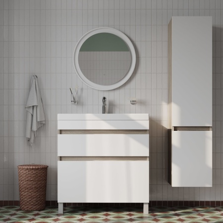 Тумба с умывальником Iddis Zodiac ZOD8ABFi95K, белая/под дерево