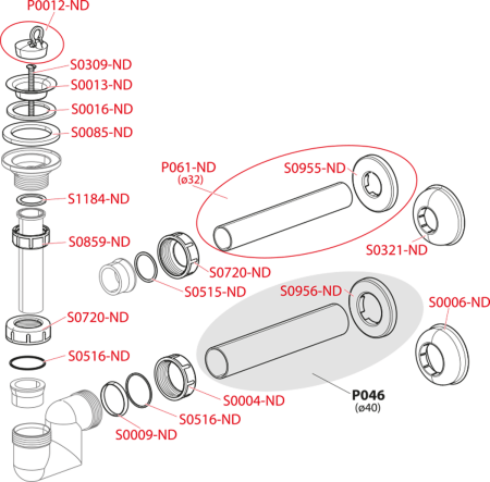 Сифон для умывальника и биде, пластик Ø32 AlcaPlast A45F-DN32-BL-01