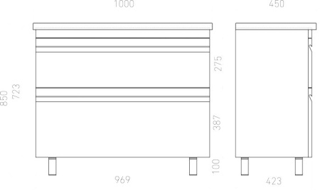 Тумба напольная Laparet Venus 100 с умывальником Creavit Ideal 100 белый глянец (LVE-WFCAB-100-01+ID100-00CB00E-0000)