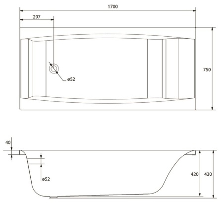 Ванна акриловая прямоугольная Virgo 150х75. Образец. Распродажа