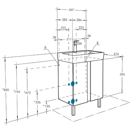Тумба под умывальник напольная Акватон Кантри 60 с умывальником Нео 60, белый/дуб Верона