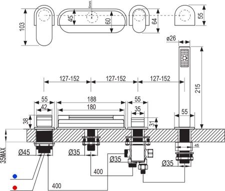 Смеситель врезной каскадный для ванн Ravak CR 025.00