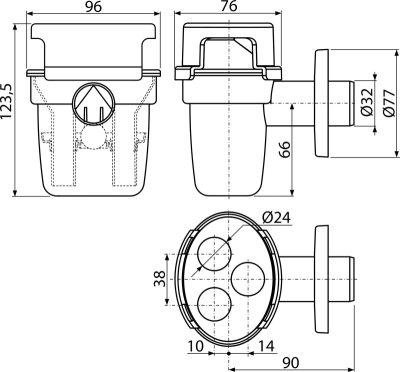 Воронка с сифоном для сбора конденсата с шариком на три источника AlcaPlast AKS5