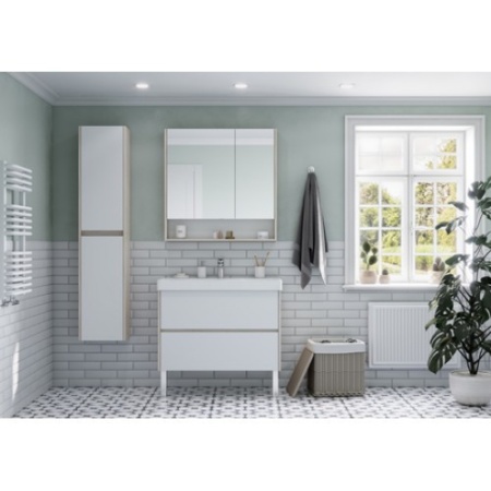 Тумба Акватон Сканди 80 с умывальником Адриана 80, белый/дуб верона 1A2830K0SDB20