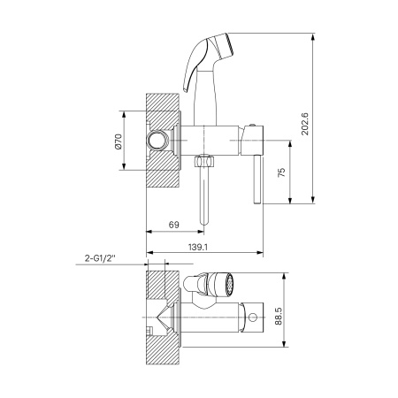 Смеситель встраиваемый с гигиеническим душем Milardo Tidy черный 001BLR0M08