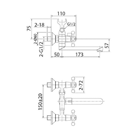 Смеситель для ванны с L-образным изливом Milardo Duplex DUPSB02M02