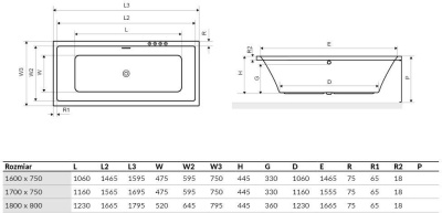 Акриловая ванна с ножками, без панели Excellent Heaven 180*80 Slim WAEХ.HEV18WHS
