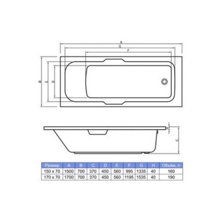 Ванна акриловая с ножками, без панели Centrum Bonito Home LEON 1700X700