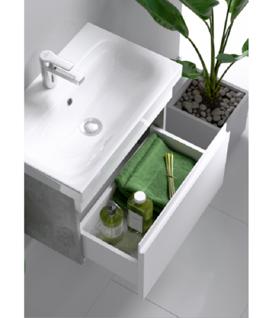 Тумба под умывальник подвесная Aqwella Smart с умывальником MODUO SLIM 60, бетон светлый SRT0106BS+UM-MOD60SL/1