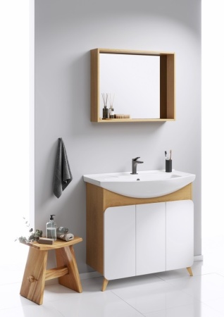 Тумба под умывальник Aqwella Basic с умывальником Элеганс 850, дуб золотой BAS0108DZ+4620008197456