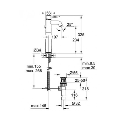 Смеситель для умывальника Grohe BauClassic 32868000