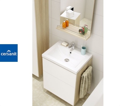 Тумба под раковину подвесная Cersanit Smart 80 с умывальником Grand 80. Образец. Распродажа