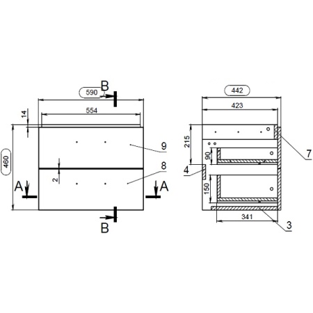 Тумба с умывальником подвесная Cersanit LARA 60 с умывальником COMO 60 орех A63414