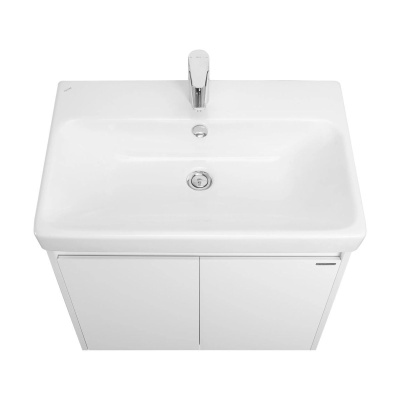 Тумба подвесная Акватон Сканди Doors 70 белый глянец / белый матовый с умывальником Santek Адриана 70