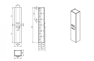 Шкаф-пенал подвесной Cersanit LARA 30 универсальный орех A63417