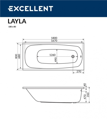 Акриловая ванна без панели Excellent Layla 180x80 (WAEX.LAY18WH+NWE-68)