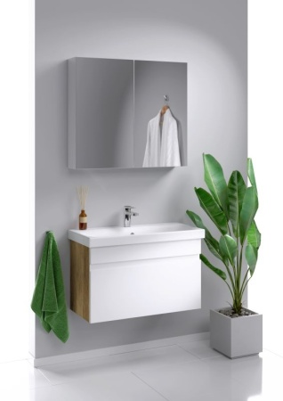 Тумба под умывальник подвесная Aqwella Smart с умывальником MODUO SLIM 80, дуб балтийский SRT0108DB+UM-MOD80SL/1