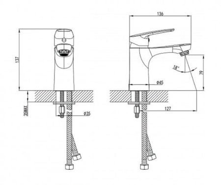 Смеситель для умывальника монолитный Milardo Horizont HORSB00M01
