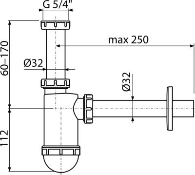 Сифон для умывальника d32 с накидной гайкой 5/4" AlcaPlast A430-BL-01