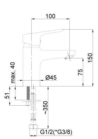Смеситель для умывальника Rubineta Uno-18 (BK2), черный N800661