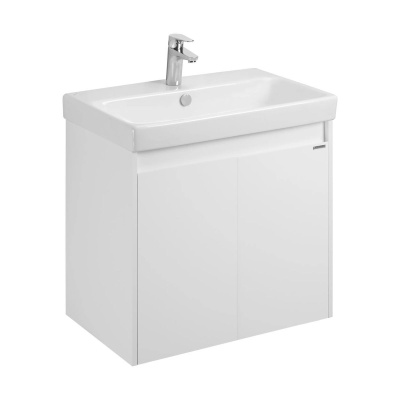 Тумба подвесная Акватон Сканди Doors 70 белый глянец / белый матовый с умывальником Santek Адриана 70