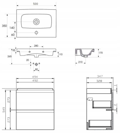 Тумба под умывальник Cersanit Moduo Slim 50 с умывальником