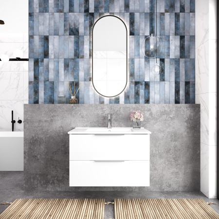 Тумба подвесная Laparet Focus 75 с умывальником Cerastyle Arte 75, белый глянец (LF-WCAB-75A-01+VB048L22U00)