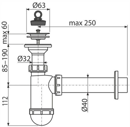 Сифон для умывальника Alcaplast A41+A710-BL-01