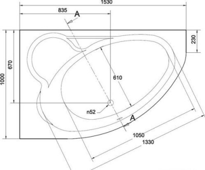 Ванна акриловая асимметричная правая с ножками без панели Cersanit KALIOPE 153x100 S301-025