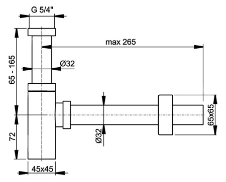 Сифон для умывальника AlcaPlast цельнометаллический квадратный A401