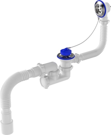 Сифон для ванны регулируемый с переливом полуавтомат Aquant Standart, белый V255-25-MR