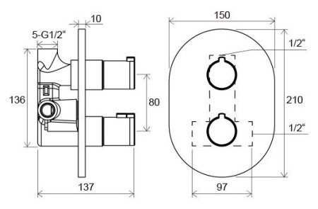 Смеситель термостатический скрытого монтажа Ravak Chrome без переключателя CR 064.00
