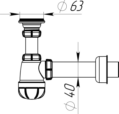 Сифон для умывальника 1 1/4"х40 с мет.реш. с прям. трубой 40 Aquant S1115-35-MR
