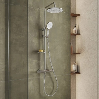 Смеситель термостатический для душа со стойкой и троп.лейкой Milardo Ideal Spa, хром ILSSBTHM89. Акция Образец