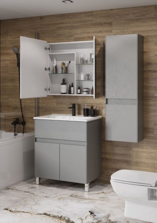 Тумба под умывальник Акватон Форест 75 с умывальником Акватон Элина 75, туманный серый 1A2783V0FR4D0