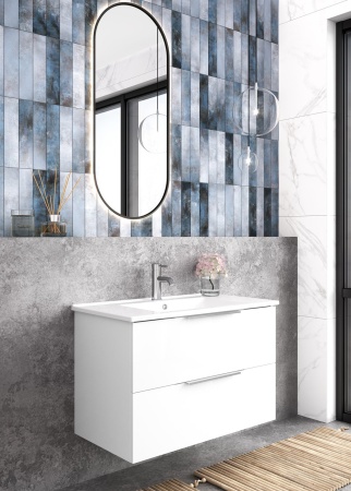 Тумба подвесная Laparet Focus 75 с умывальником Cerastyle Arte 75, белый глянец (LF-WCAB-75A-01+VB048L22U00)