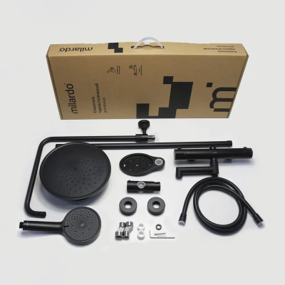 Смеситель термостатический для ванны со стойкой и троп.лейкой Milardo Ideal Spa, черный ILSBLTHM06. Акция Образец