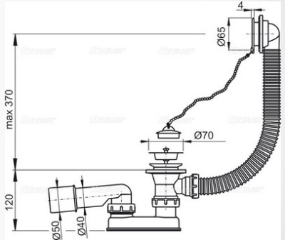 Сифон для ванны, хром. AlcaPlast A501-BL-01