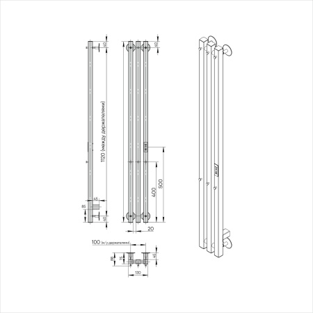 Полотенцесушитель Indigo Style 3 PRO (electro) 120/13 (таймер, скр.монтаж, унив.подкл.R/L, black) LSPRE120-13BRRt