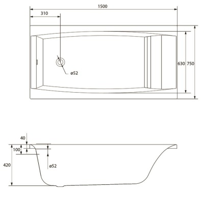 Ванна акриловая прямоугольная Cersanit Virgo 150x75 (ванна с ножками)