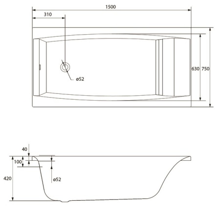 Ванна акриловая прямоугольная Cersanit Virgo 150x75 (ванна с ножками)