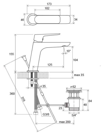 Смеситель для умывальника с донным клапаном Ravak CL 011.00
